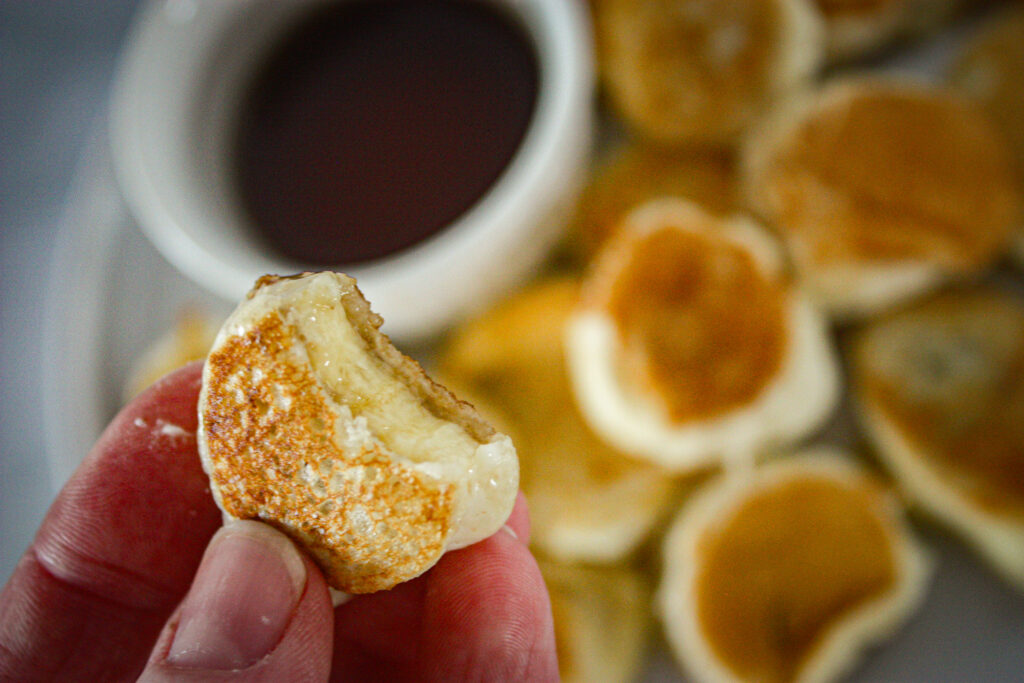 batter dipped banana slice pancakes