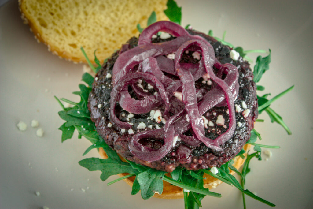 vegan red wine quinoa goat cheese burger