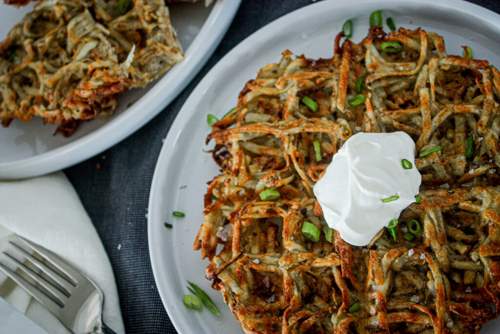 waffle iron hashbrowns with aioli