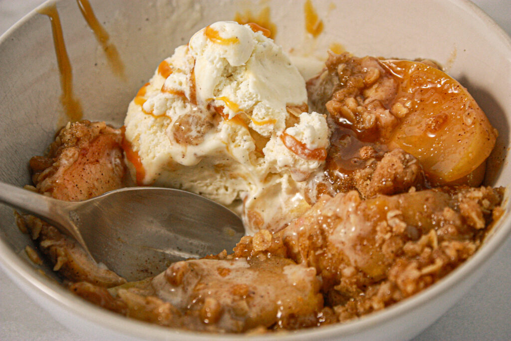 vegan apple crisp and ice cream