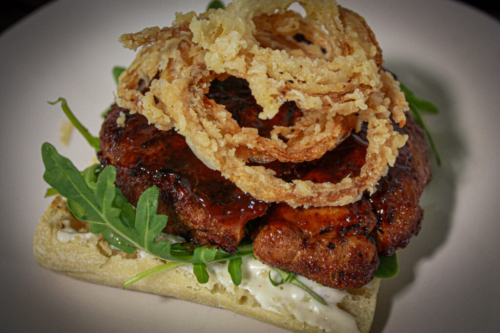 grilled mushroom steaks with crispy onion straws