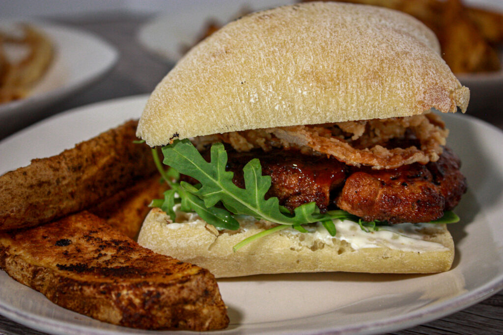 grilled lions mane steak sandwich