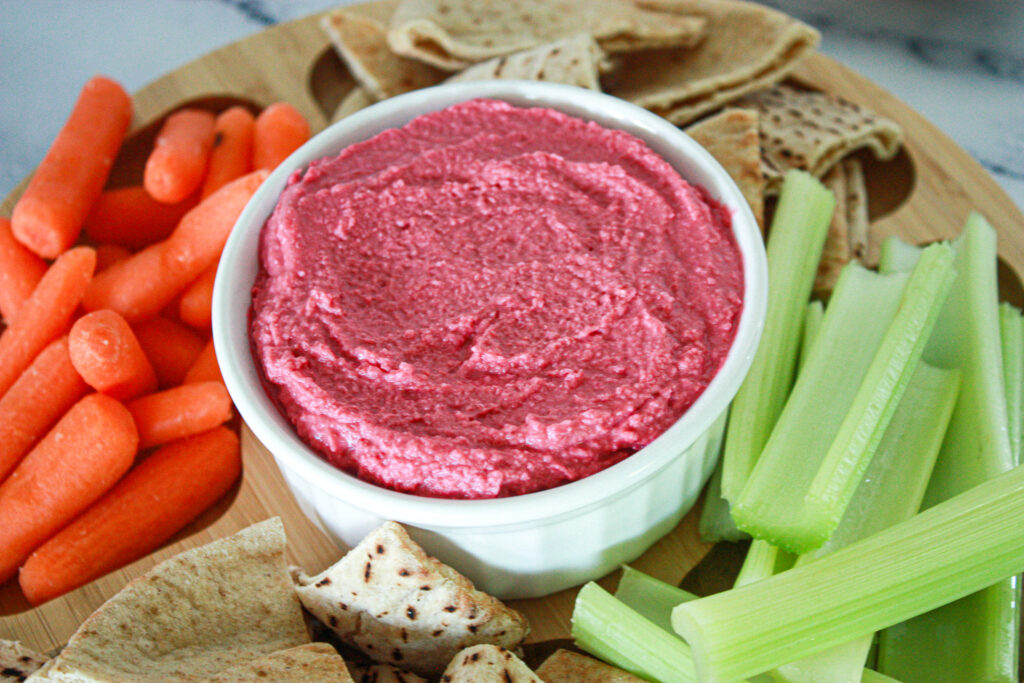 lemon beet hummus and veggies