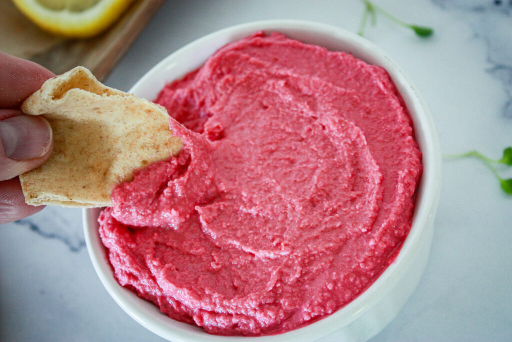 lemon beetroot hummus and pita bread