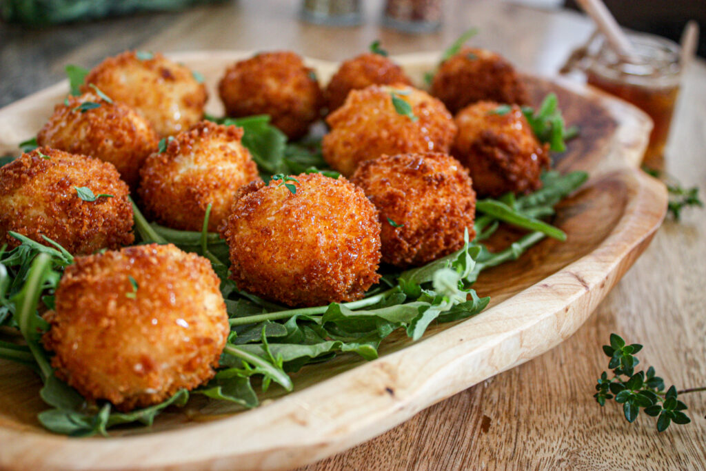 fried goat cheese with lemon thyme and wild honey