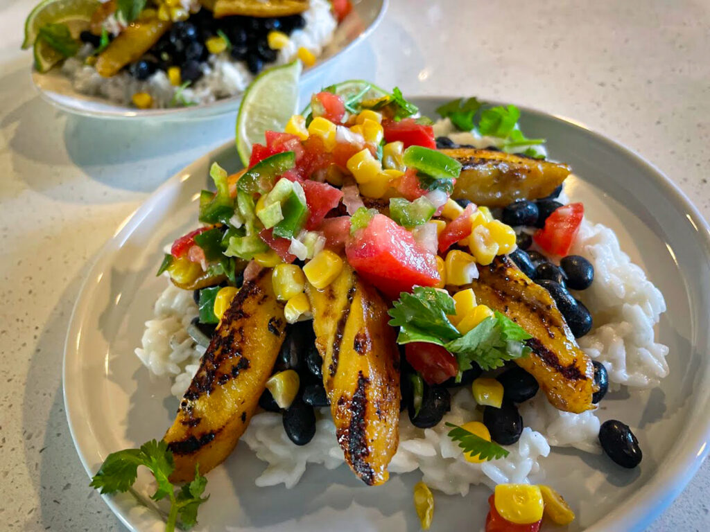 plantains with rice and black beans