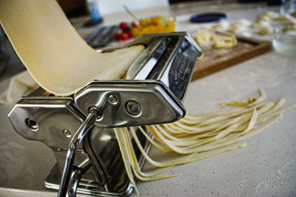 cutting homemade pasta