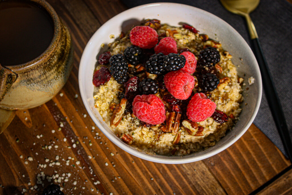 oatmeal with honey and berries and dates