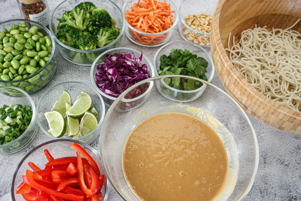 peanut sauce and udon ingredients
