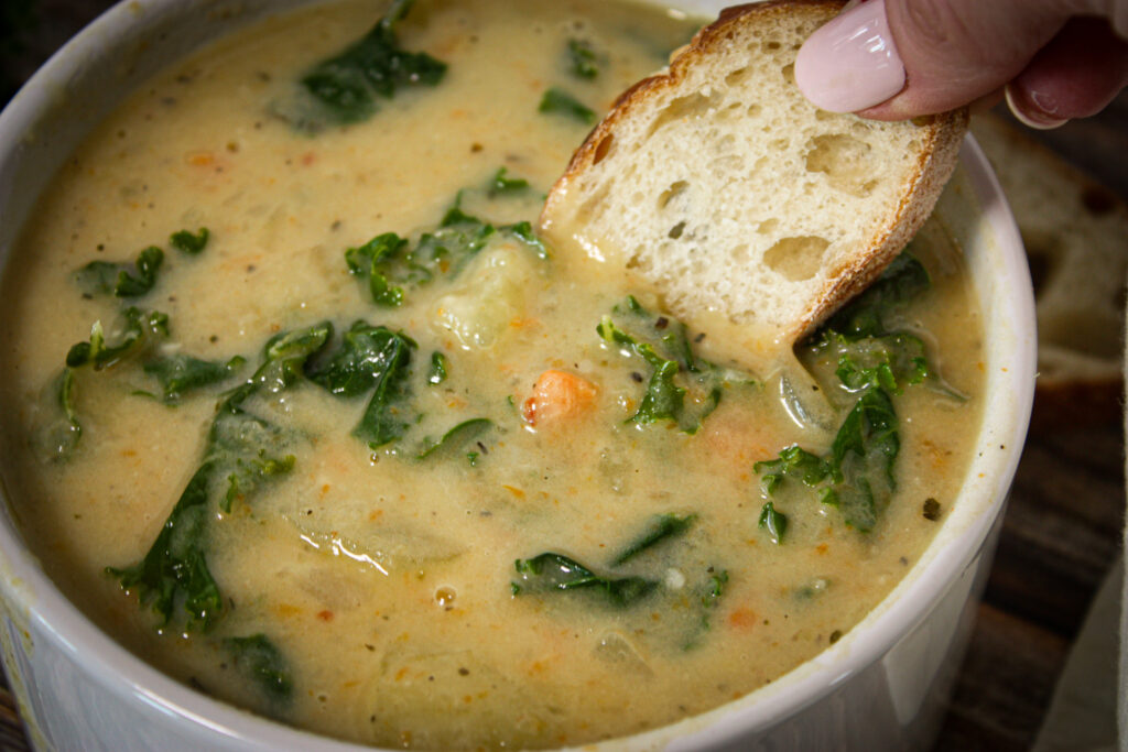 potato kale soup and bread