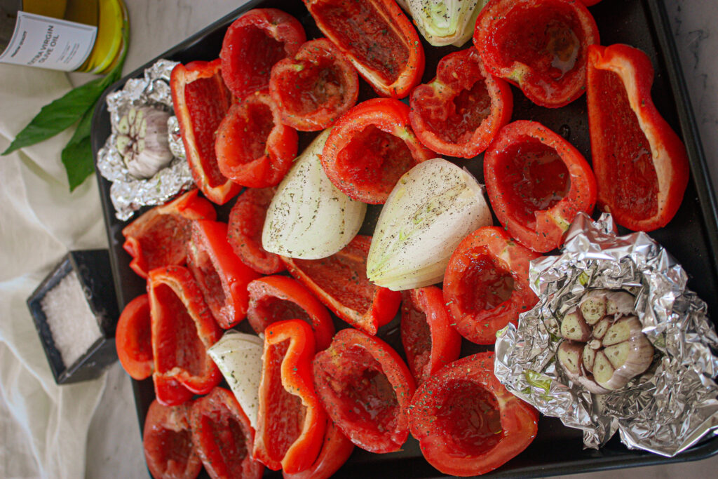 sliced red peppers and tomatoes