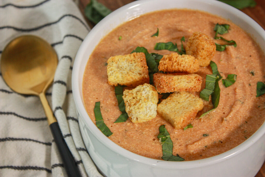 high protein roasted tomato soup with tofu