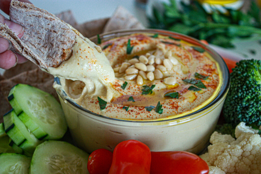 garlic pine nut hummus