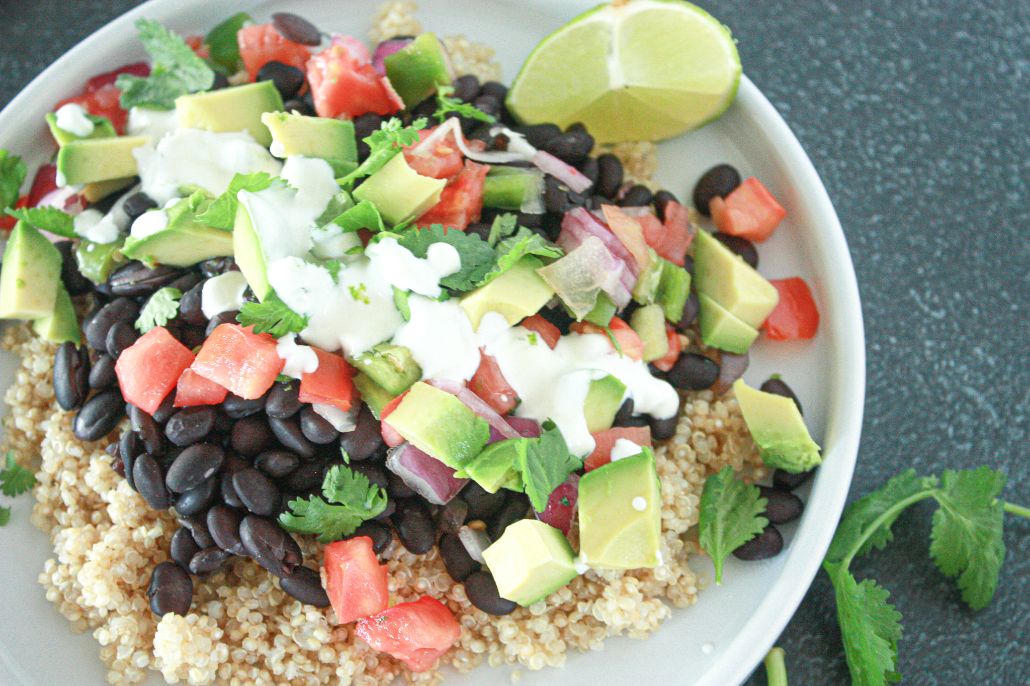 black bean quinoa bowls with pico