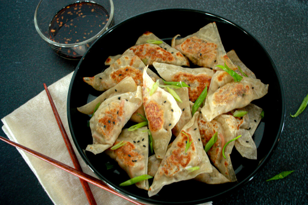 tofu dumpling and dipping sauce