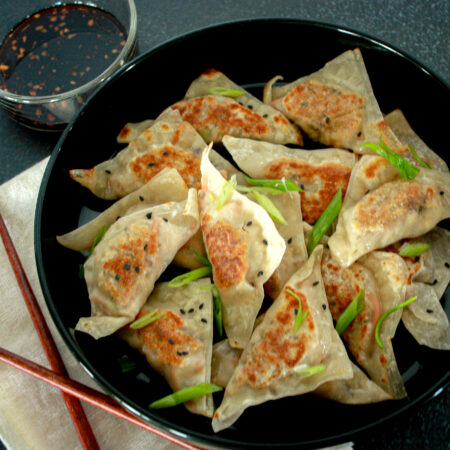 tofu dumpling and dipping sauce