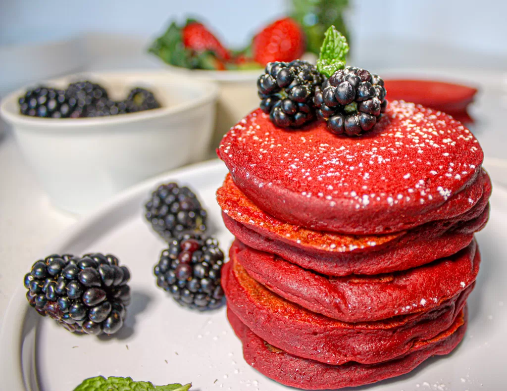 beet pancakes with berries