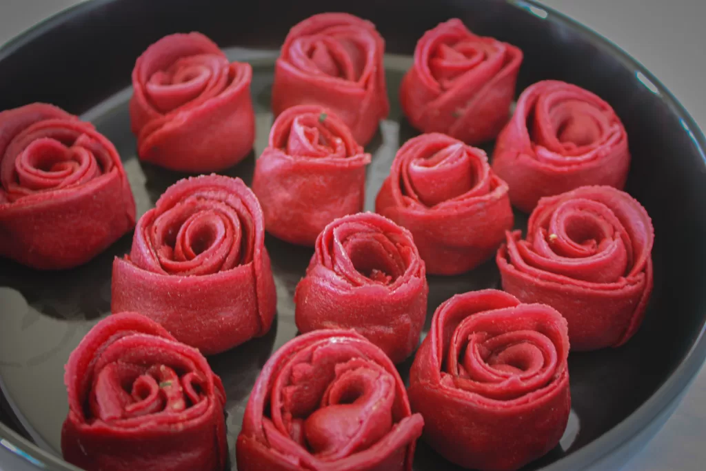 beet rose ravioli vegan