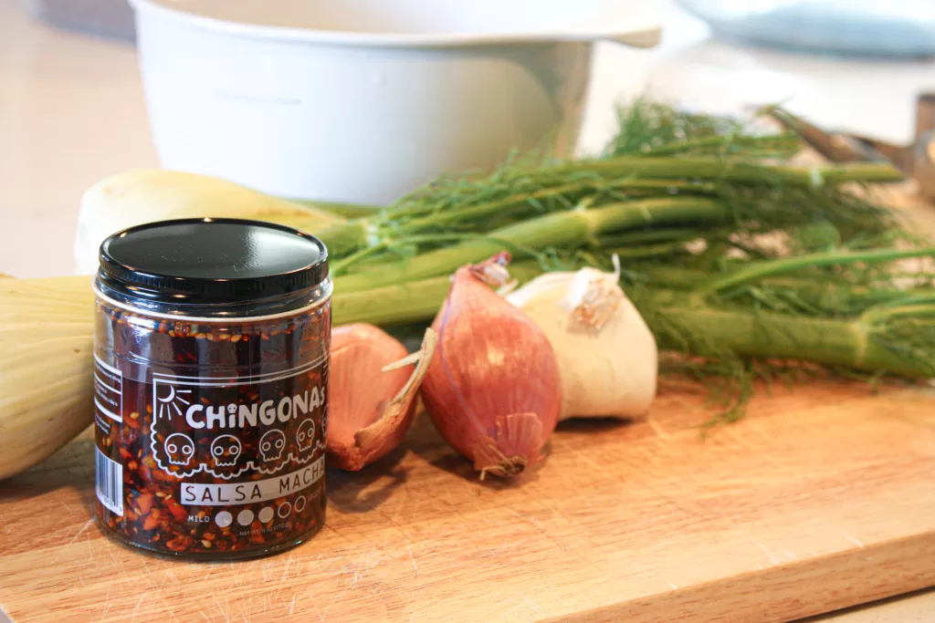 ingredients for salsa macha and braised fennel