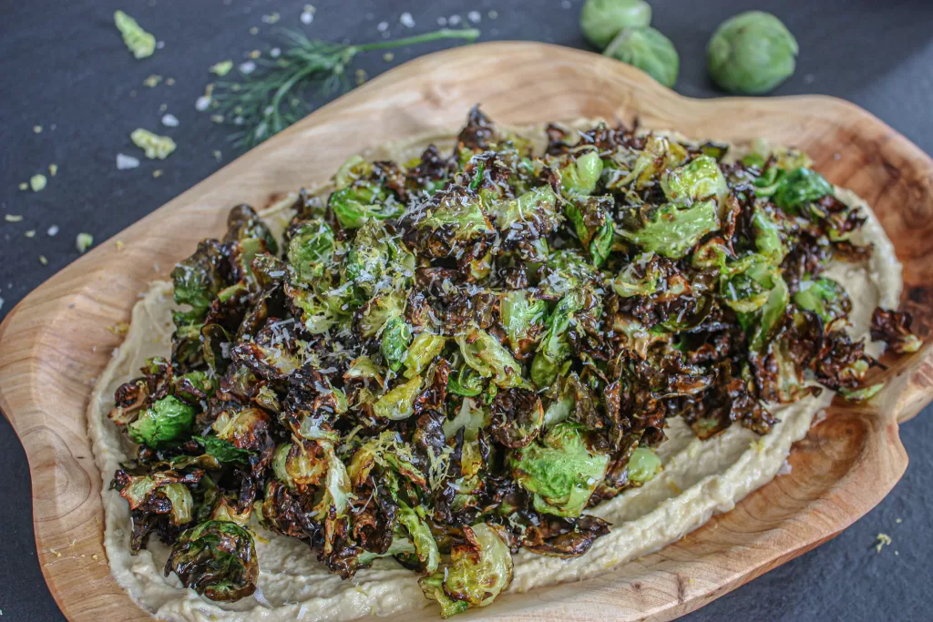 roasted brussel sprouts with hummus